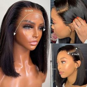 13x4 Lace Front Bob Wig, Straight Texture, Natural Color, Density (Option: Natural Color-6inch)