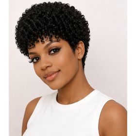 Pixie-style Human Hair Wig, Natural Color, Jerry Curly Texture, 4-inch Length. (Option: 4inch)