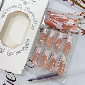 24 PCS Diamond Butterfly Nail Art, Long Length Long Water Pipe Fake Nails,Square Head Nail Tips False Nail (Option: 24pcs)