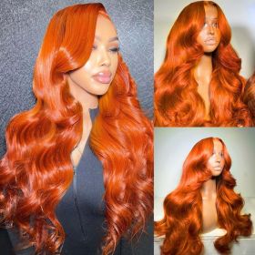 13x6 Lace Front Human Hair Wig Body Wave, Ginger Yellow, Density (Option: 16inch)