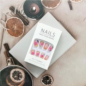24 PCS Press On Nails Short Square Fake With Nail Glue French False Flower Designs Acrylic Artificial Full Cover Stick For Women (Option: 24pcs)