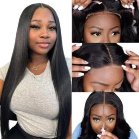 4x6 Lace Front Human Hair Wig, Straight, Natural Color, Density (Option: 22inch)