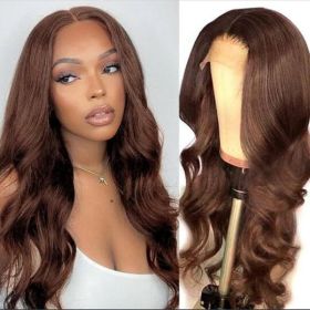 4x4 Lace Body Wave Human Hair Wig, Brown, Density (Option: 22inch)