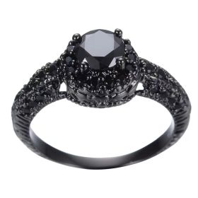 Black Zircon Eternity Ring Personality Vintage Design Party Wedding Engagement Decor For Women Girls Gift (Color: Black, size: 10)