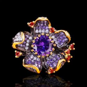 Personality Flower Shape Inlaid Zircon Ring For Women Party Prom Decor Jewelry (size: Size7)