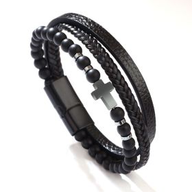 Fashion Personality Cross Multi-layer Metal Bracelet (Color: Black frosted stone)