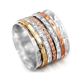 Jewelry Retro Personality Multi-layer Rotatable Ring (Color: Silver, size: number 9)