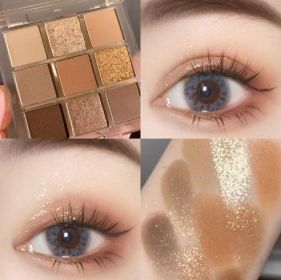 9 colors Shiny Eyeshadow Palette Matte Butter and Orange Brown Plate Earth-toned shimmering pearlescent  2025 new (Color: Butter cheese plate)