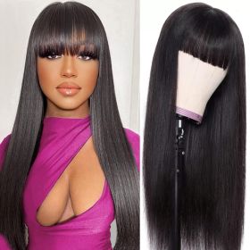 Machine-made Straight Human Hair Wig With Bangs, Natural Color, Density. (Option: Natural Color-10inch)