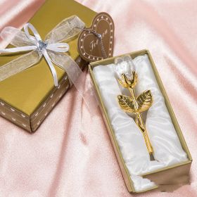Crystal Metal Rose Valentine's Day Small Gift Wedding (Option: K5 Gold Rod White Flower)